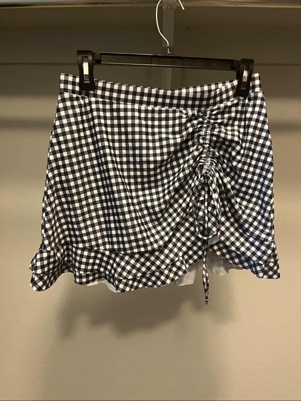 Gingham Drawstring Ruffle Swim Mini - Black & White